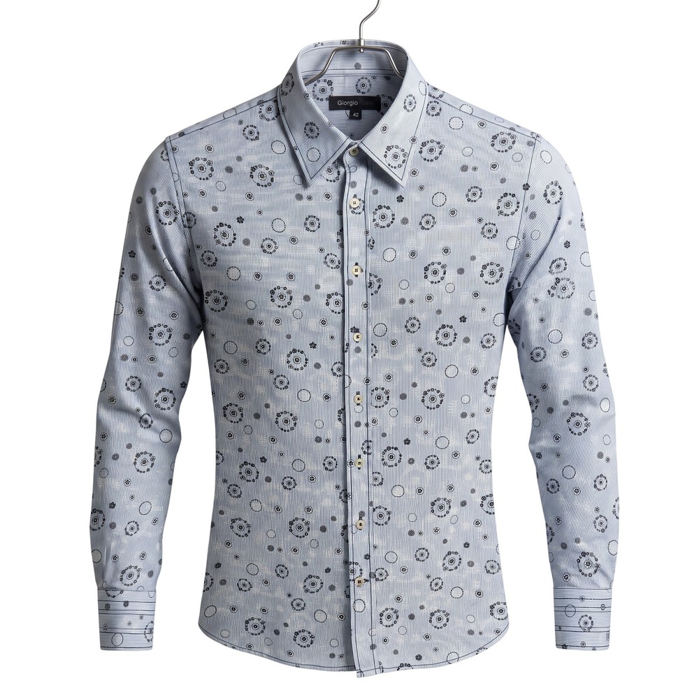 Georg Roth Los Angeles Mens Blue Floral Medallion Micro Stripe Button Shirt L 42